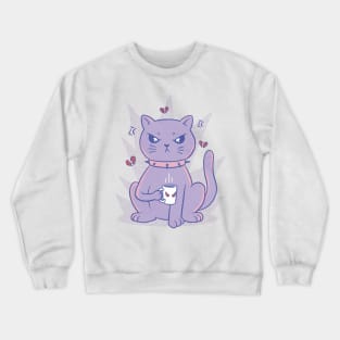 Angry coffee cat cartoon Crewneck Sweatshirt